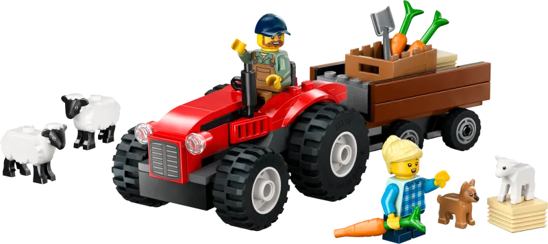 Red Farm Tractor with Trailer & Sheep