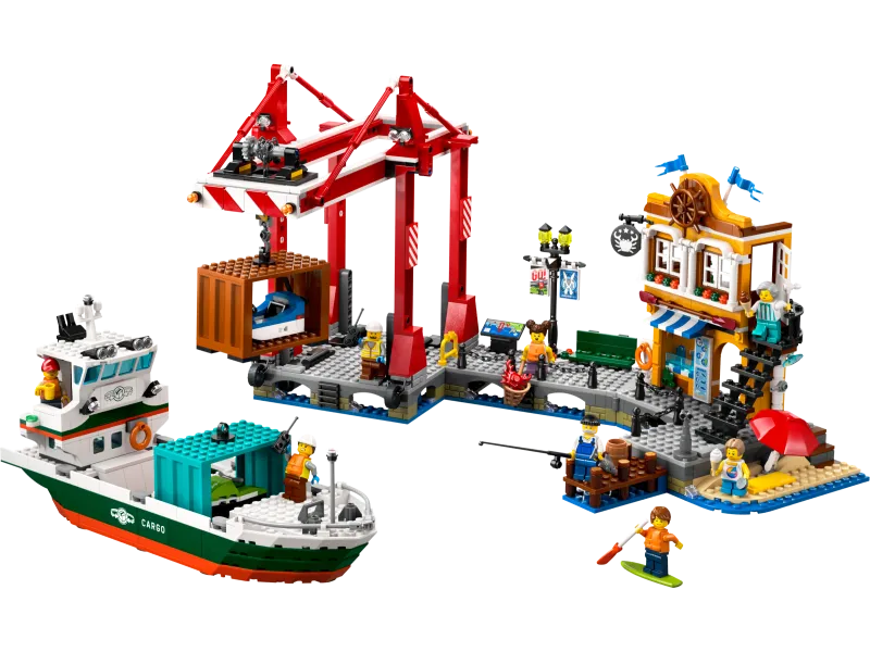 Seaside Harbor with Cargo Ship