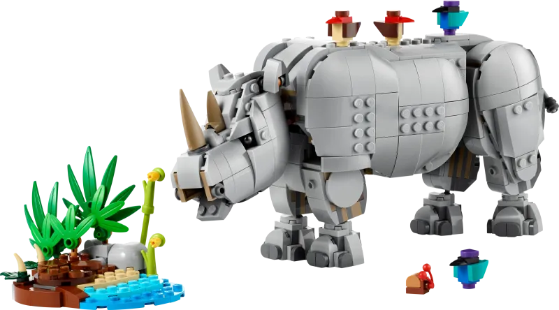 Wild Animals: Majestic Rhino with Birds